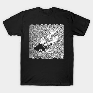 Koi Fish Great Wave Tattoo V2 Wht T-Shirt